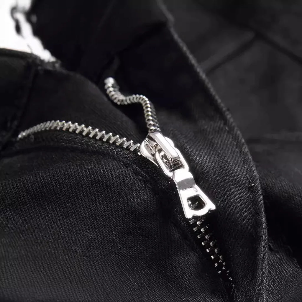 Luxurious Black Cross Rhinestone Denim Jeans for Men Slim Fit