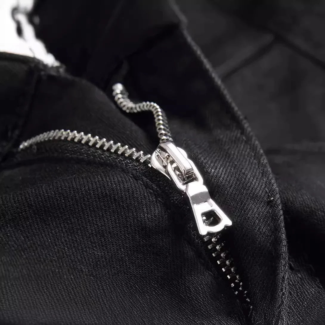 Luxurious Black Cross Rhinestone Denim Jeans for Men Slim Fit