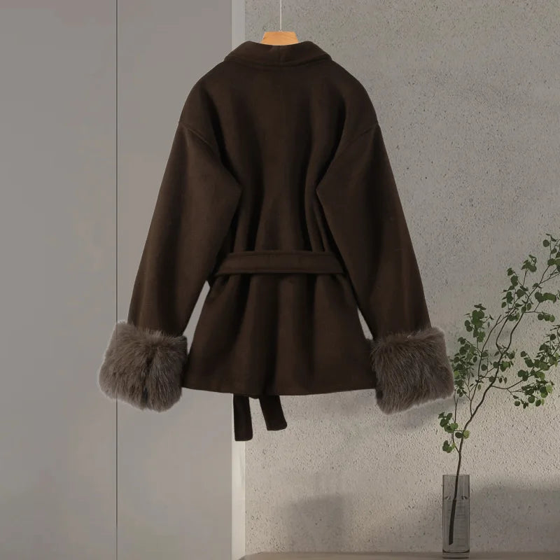 Belted Fuzzy Cuff Coat – 2025 Street Elegance