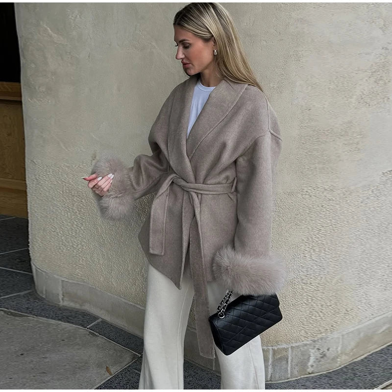 Belted Fuzzy Cuff Coat – 2025 Street Elegance