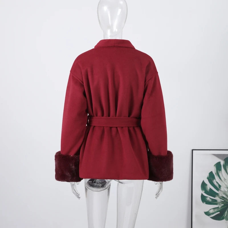 Belted Fuzzy Cuff Coat – 2025 Street Elegance