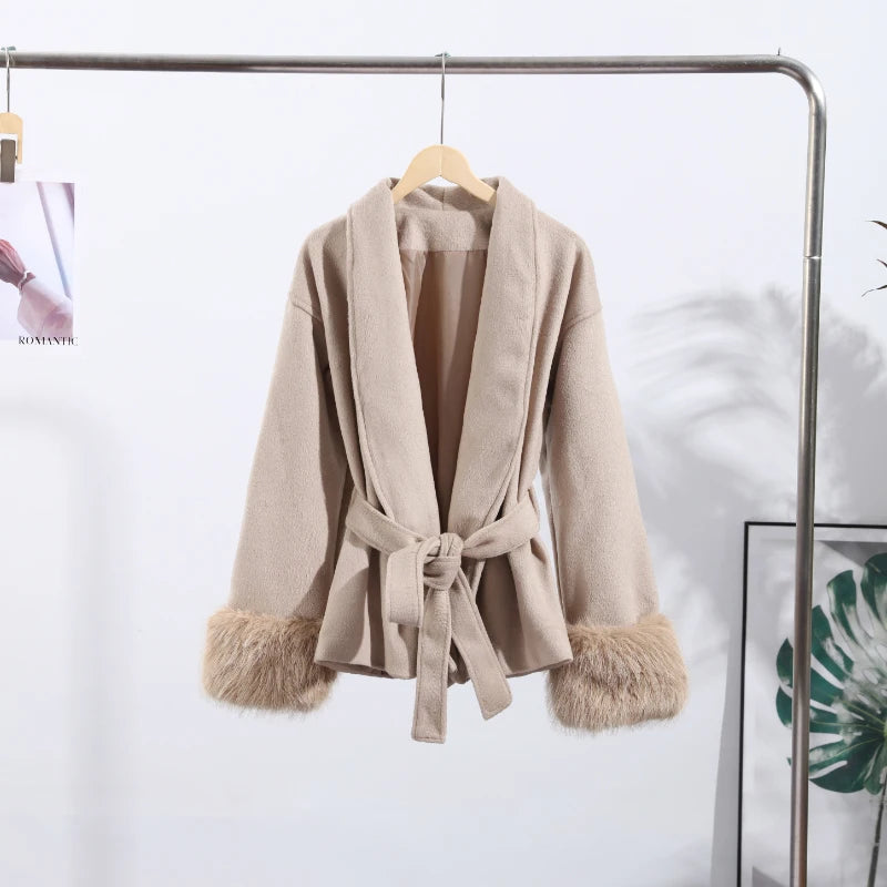 Belted Fuzzy Cuff Coat – 2025 Street Elegance