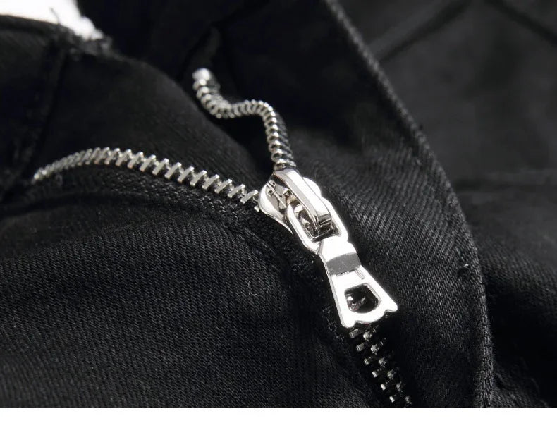 Luxurious Black Cross Rhinestone Denim Jeans for Men Slim Fit