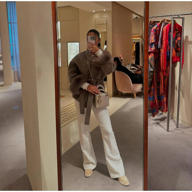 Belted Fuzzy Cuff Coat – 2025 Street Elegance