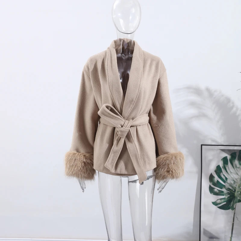 Belted Fuzzy Cuff Coat – 2025 Street Elegance