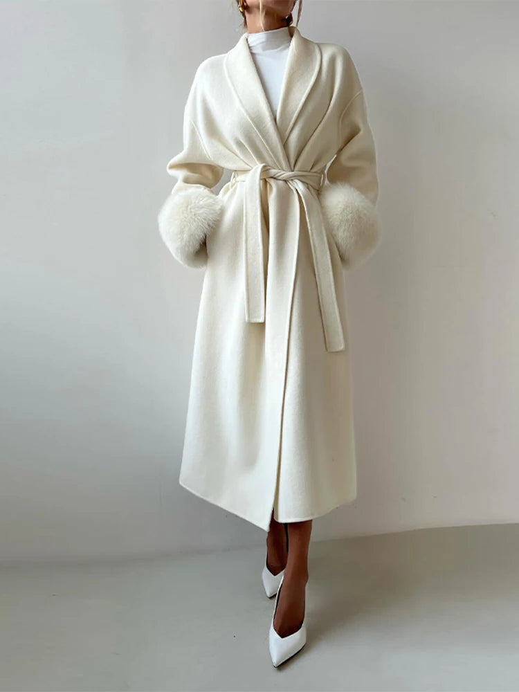 Elegant Lace-Up Wool Coat – 2025 Street Style