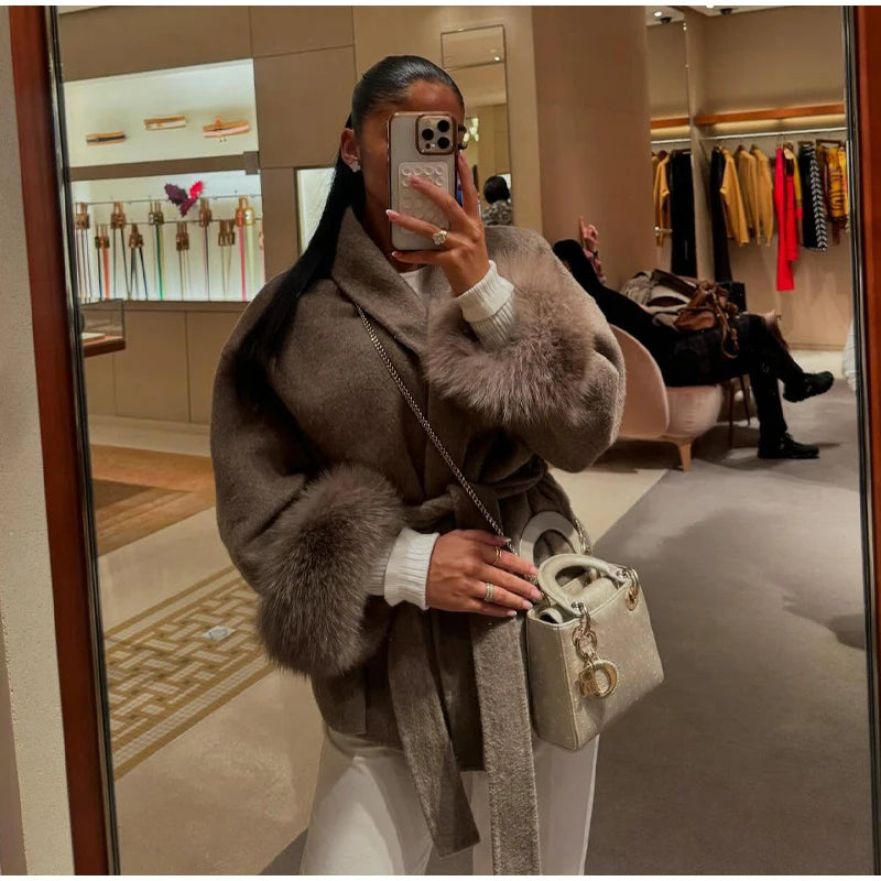 Belted Fuzzy Cuff Coat – 2025 Street Elegance