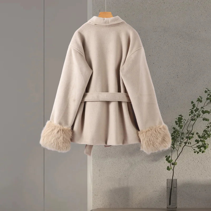 Belted Fuzzy Cuff Coat – 2025 Street Elegance